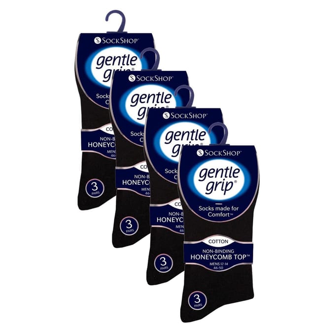 12 Paar Heren Gentle Grip Losse Boven Sokken | Extra Brede Niet-Elastische Sokken