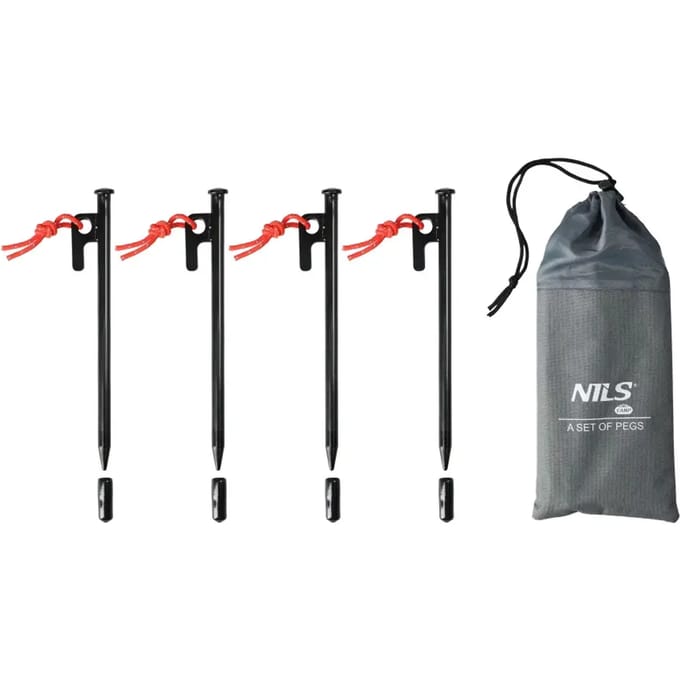 NILS CAMP NC1727 - Kamp Accessoires Set - 4x Haringen - Staal - Inclusief Opbergtas