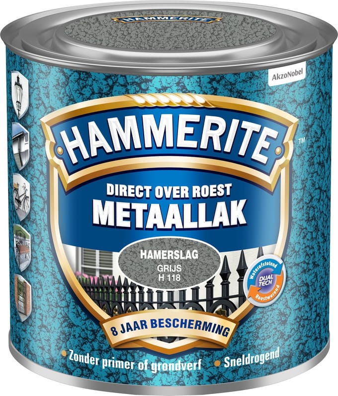 Hammerite - Metaallak Hamerslag - Grijs - 250 Ml
