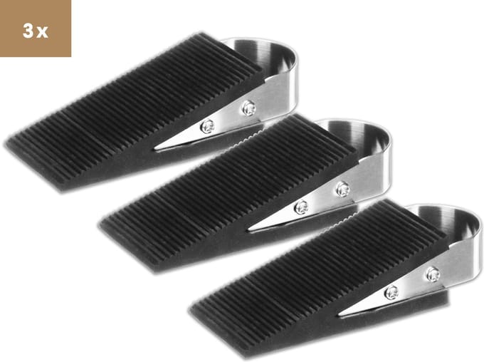 Baulk® - Deurstopper – Deurstoppers Buiten en Binnen – Raamstopper – Rubber Spie – RVS – Set 3 – Extra grip