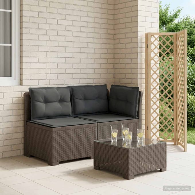 vidaXL - Twee-zits - Tuin - Sofa - met - Kussens - Rieten - Look - 2-zits - PP