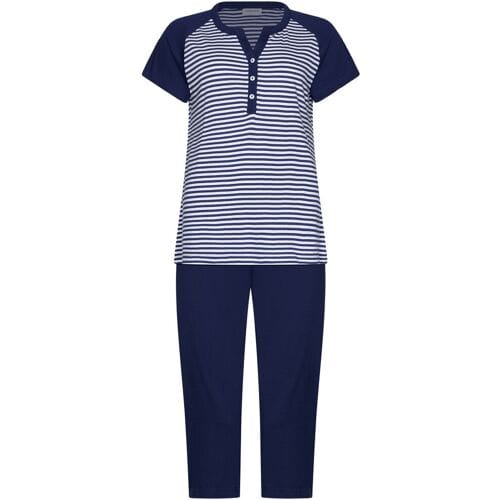 Pastunette - Pyjama - Midnight Stripes - Bio Katoen - Blauw/Wit - Knoopsluiting - Maat 40