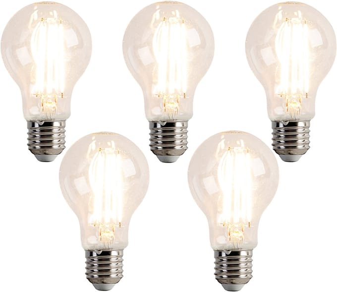LUEDD Set van 5 E27 dimbare LED lampen A60 7W 780 lm 2700K