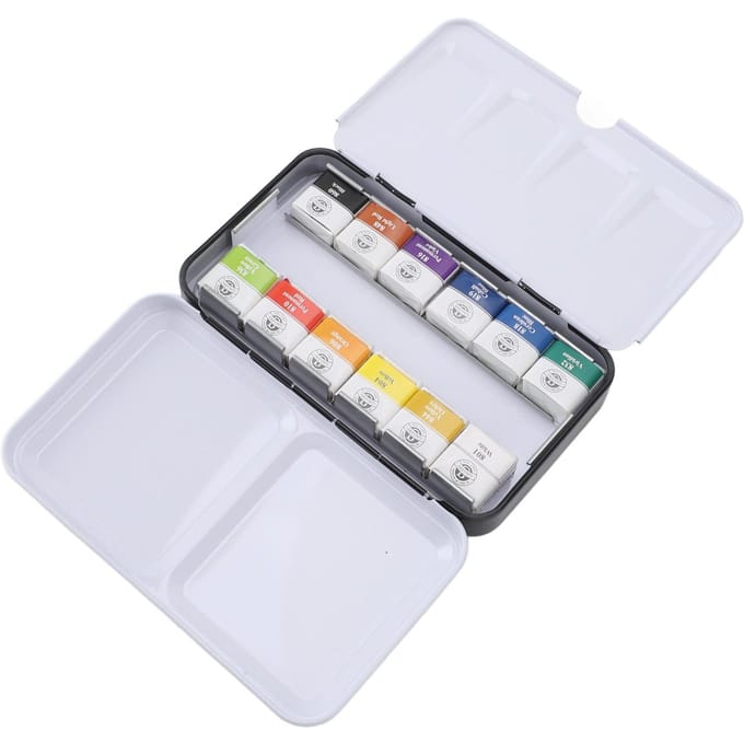 Aquarelverfset Draagbare IJzeren Doos Solide Professionele Aquarelkit voor Kunstenaars Studenten 12 white
