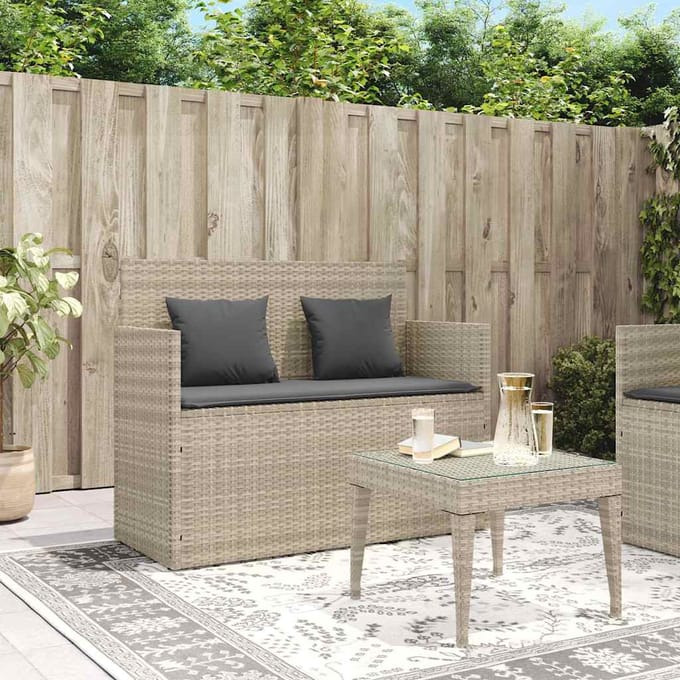 Vidaxl Tuinbank Met Kussens, Lichtgrijs, Polyrattan