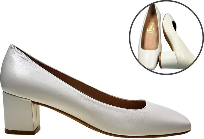 Stravers - Beige Pumps Lage Hak - wit