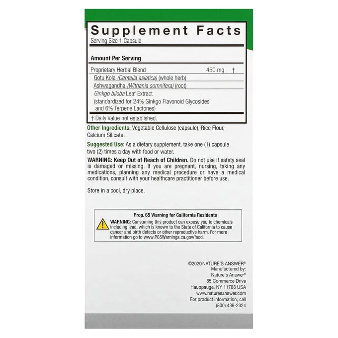 Nature'S Answer, Brainstorm 2, Kruidencombinatie, 450mg, 90 Vegetarische Capsules
