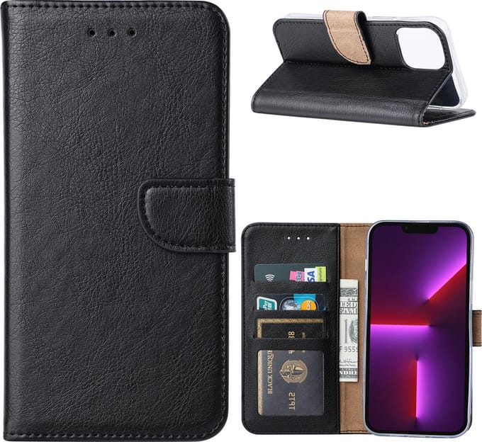 iPhone 13 Pro hoesje - iPhone 13 Pro Bookcase - Hoesje iPhone 13 Pro - iPhone 13 Pro Bookcase - Zwart