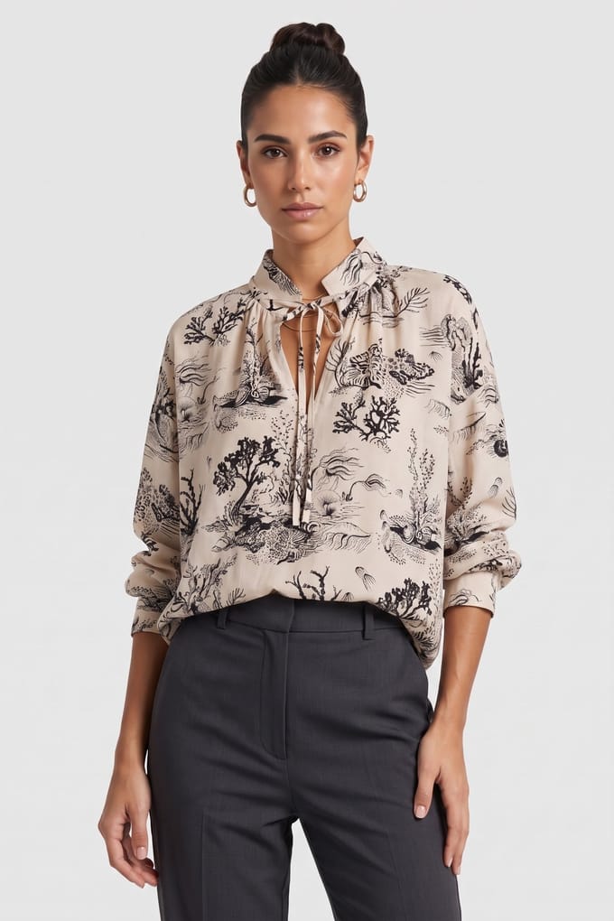 ARKET Hawa Printed Blouse Beige Größe: 32 | Longsleeves Outlet | Damen | Braun