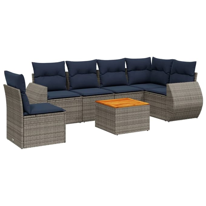 vidaXL - 7-delige - tuinbankset - met - kussens, - grijs - polyrotan