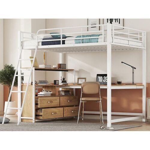 ModernLuxe Hoogslaper 140x200cm - hoekbureau met laden - in MDF en metaal - Wit