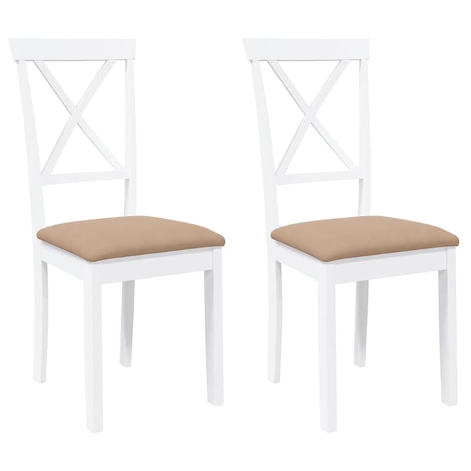 vidaXL Eetkamerstoelen met kussens 2 st massief hout rubber wit