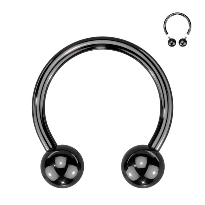 Piercing titanium horseshoe rond basis 10x16 - zwart - LMPiercings