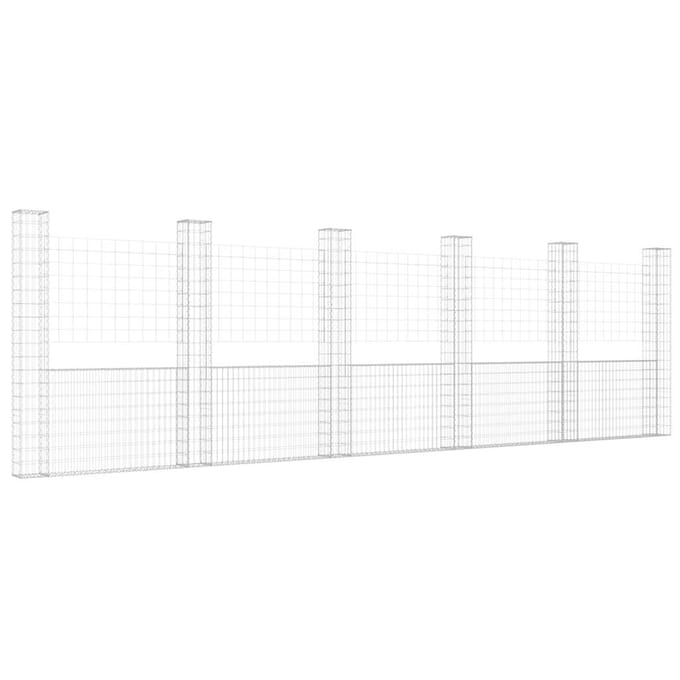 vidaXL - Schanskorf - U-vormig - met - 6 - palen - 620x20x200 - cm - ijzer