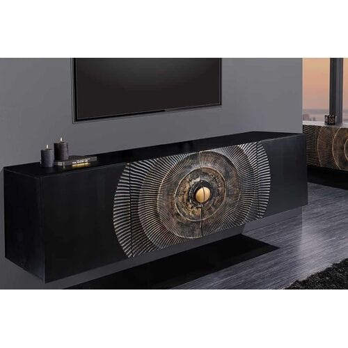 hangend dressoir mangohout zwart 177 cm