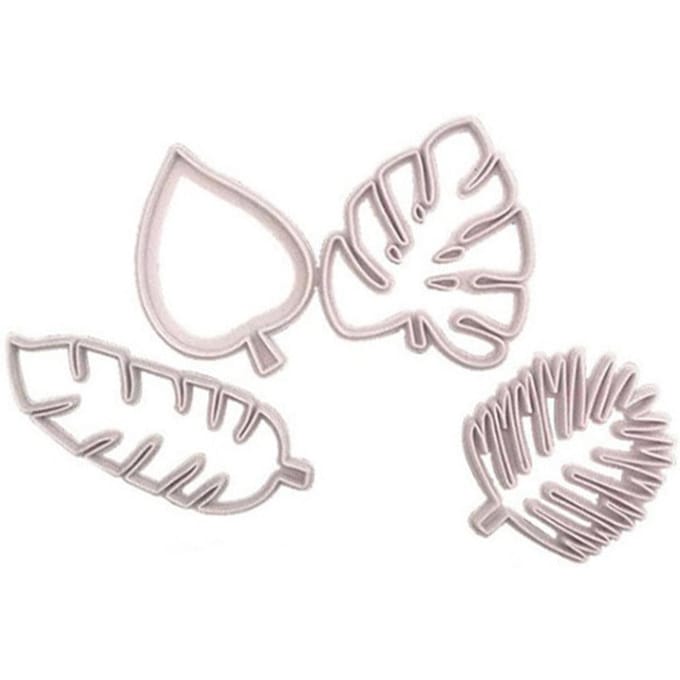 4 Stuks Tropische Bladeren Koekjesvormpjes Set Palmbladeren Fondant Snijvormen Mal voor Luau Taart Decoratie white