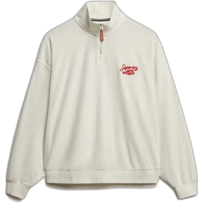 Superdry Heritage Terry Halve Rits Sweatshirt Crème Grootte: 40