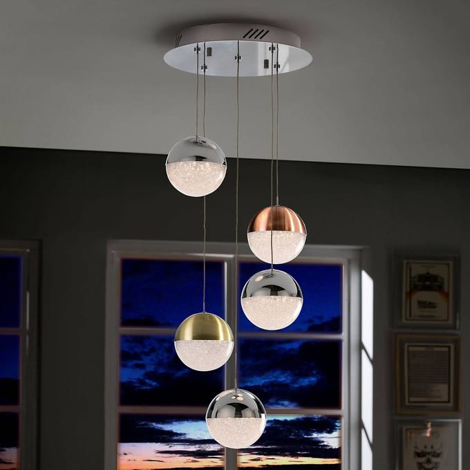 Schuller Valencia LED hanglamp Sphere, multicolour, 5-lamps
