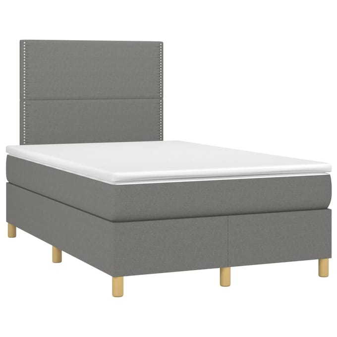 vidaXL - Boxspring - met - matras - en - LED - stof - donkergrijs - 120x200 - cm