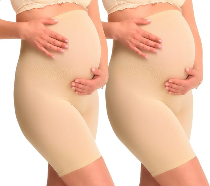 Mamsy - 2-Pack Seamless zwangerschaps Short met shapewear effect - Beige- XS/S