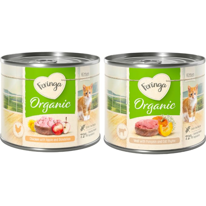 6x200g Organic Gemengd Pakket 2 soorten Feringa Natvoer Katten