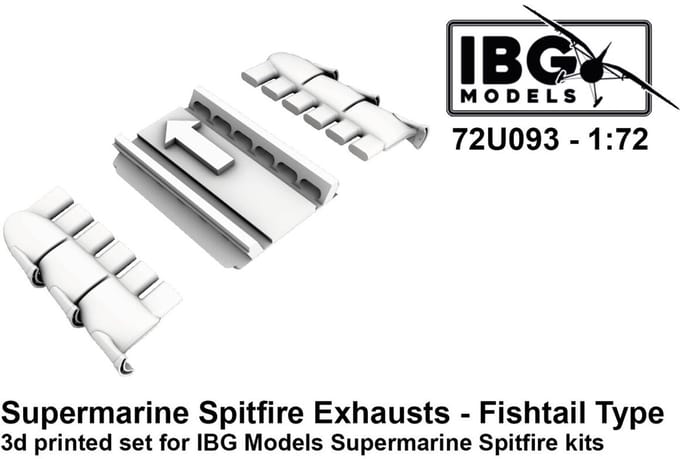IBG Models Modelbouwpakket - 72U093 3D-geprinte Upgradeset - Fishtail-type Uitlaten voor Supermarine Spitfire Resin onderdeel - 1:72 - Modelbouw