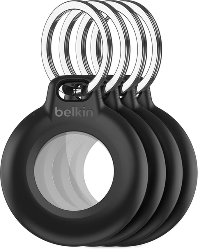 Belkin Waterdichte Beschermende AirTag‑houder met Sleutelring - 4 Pack - Zwart