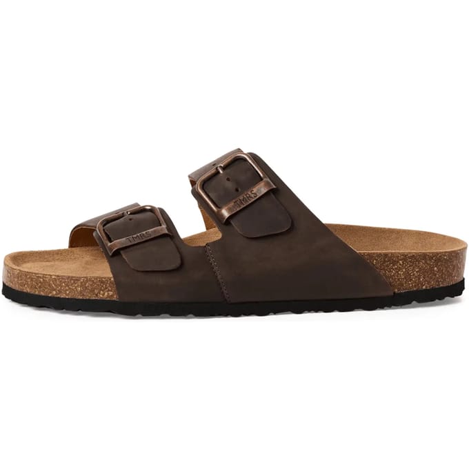 Tamaris herenslippers van bruin leer met instapzool en voetbed.