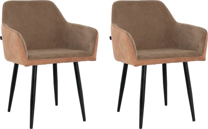 Lina® Tony Eetkamerstoel - Bruin - Set van 2 - Ribstof