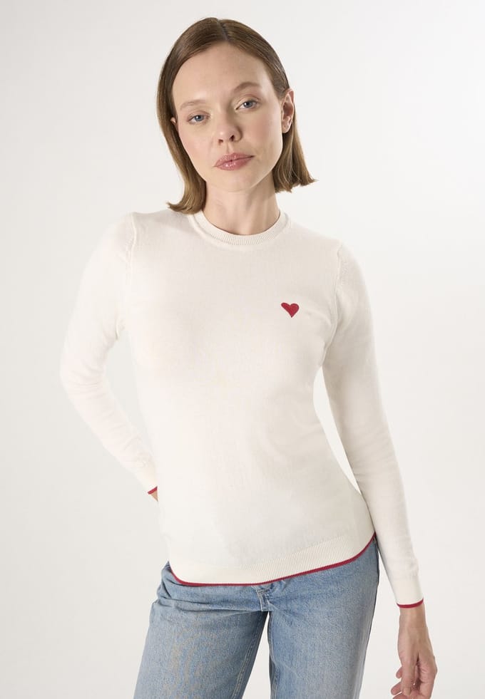 Felix Hardy Ronde Hals Trui - Pullover - Sweater - %100 Katoen Dames Ecru - M