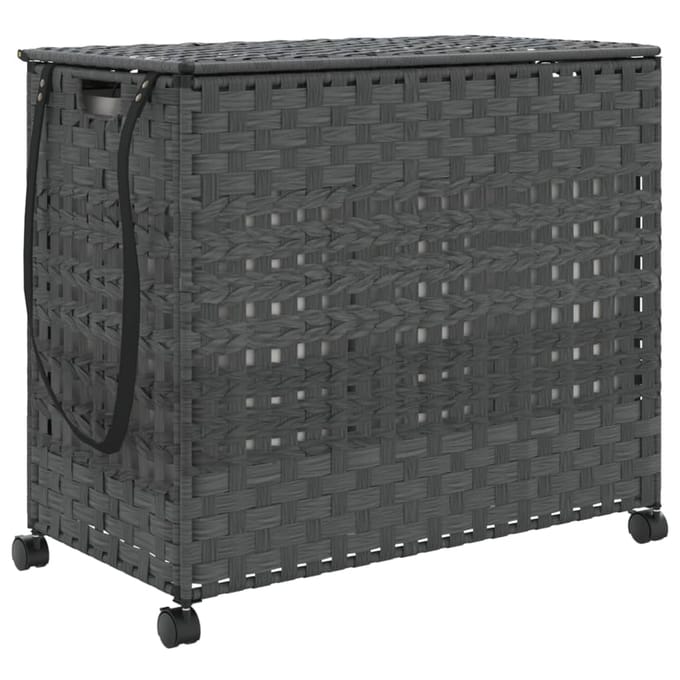 vidaXL - Wasmand - op - wielen - 66x35x60 - cm - rattan - grijs