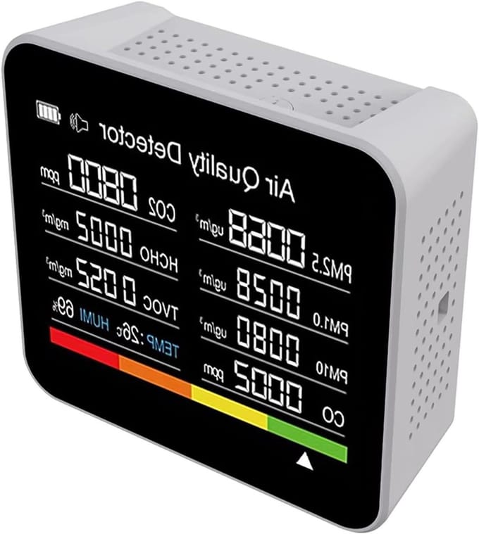 Luchtkwaliteitsmeter - CO2 meter CO2 sensor - Luchtkwaliteit meten - 9-in-1 meting - 89x82x36 mm - Wit