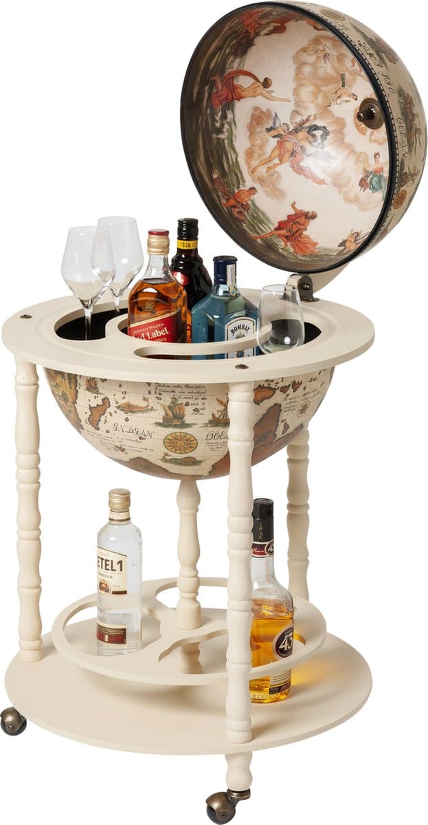 Brulo - Wereldbol - Globebar - Hout - Wit- vespucci wit L - 42 cm diameter