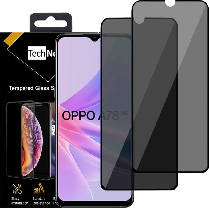 2x Privé Screenprotector geschikt voor Oppo A78 - Privé Beschermglas - Privacy Proteqt+