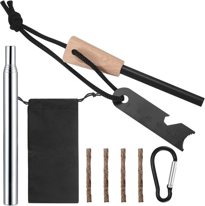 TIM® Fire kit - Firesteel - Vuurmaker - Zwart/Zilver - ‎12cm x 3cm x 2cm