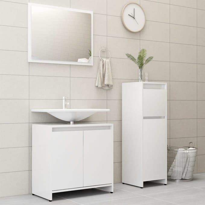 vidaXL - 3-delige - Badkamermeubelset - bewerkt - hout - wit
