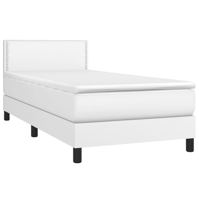vidaXL - Boxspring - met - matras - en - LED - kunstleer - wit - 100x200 - cm