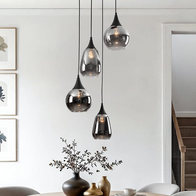 LumenXL Hanglamp Loua zwart - smoke glas, 4-lichts