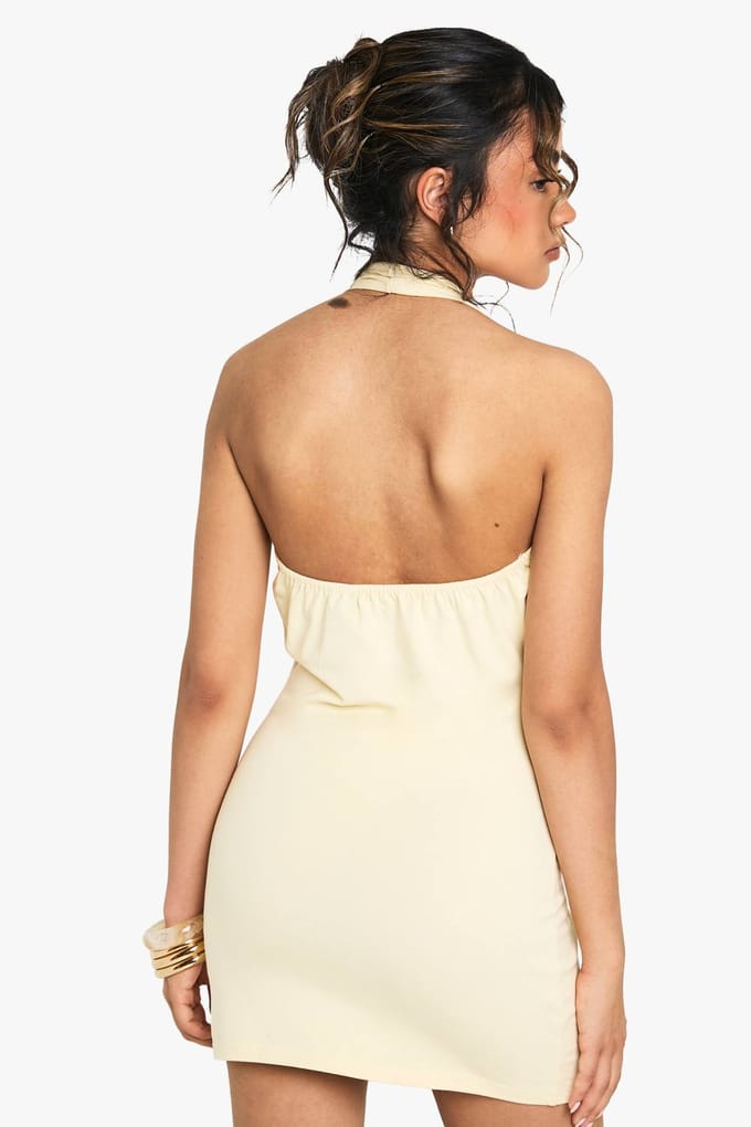 boohoo Dames Halterneck Mini Jurk | Citroen | Maat: 42