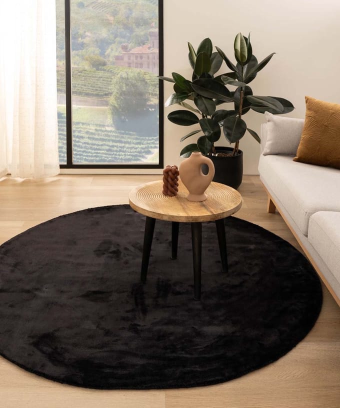 Viscose vloerkleed rond - Pearl zwart 200