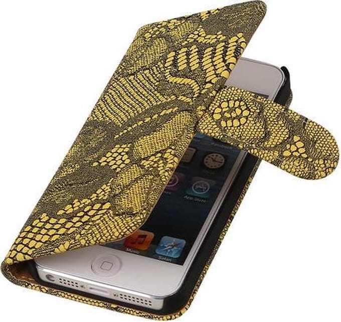 Geel Lace 2 booktype wallet cover hoesje voor Apple iPhone 5 / 5s