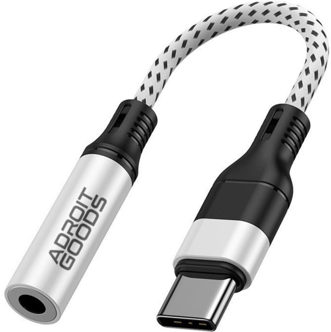 AdroitGoods USB-C naar 3.5mm TRRS Hoofdtelefoon Jack Adapter - 6Bit / 48Khz - USB-C naar AUX Adapter Kabel - Silver