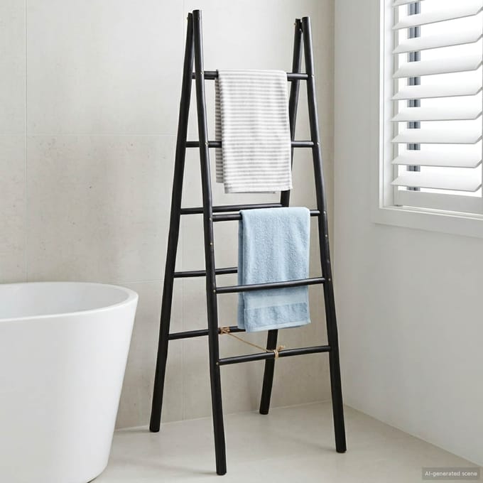 vidaXL - Dubbelzijdige - dekentrap - Zwart - 50 - x - 50 - x - 159 - cm - Bamboe