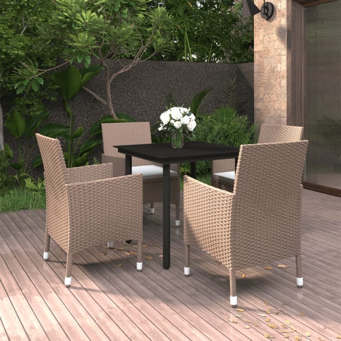vidaXL - 5-delige - Tuinset - met - kussens - poly - rattan - en - glas