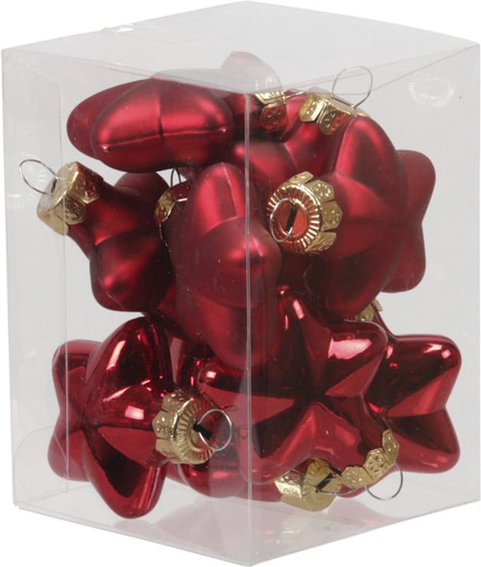 Othmar Decorations Kerstornamenten - sterren - 12x st - rood - 4 cm - glas - kerstversiering