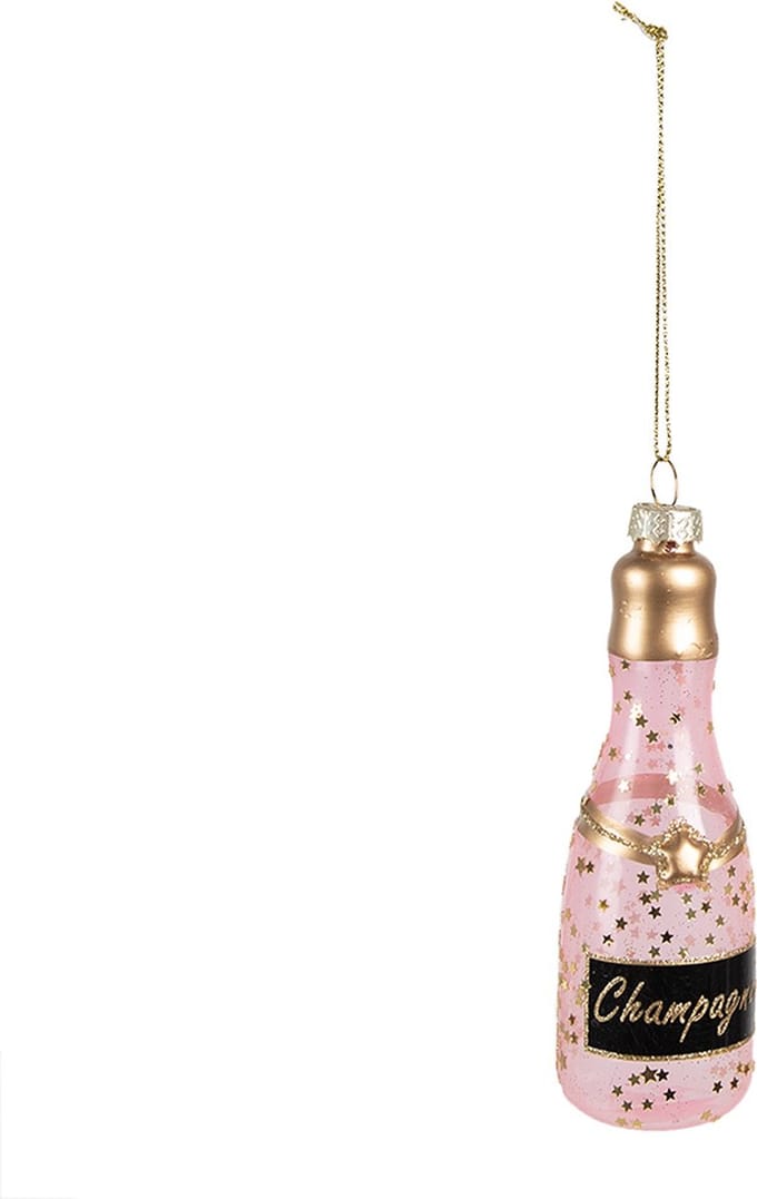 Clayre & Eef Kersthanger Fles 12 cm Roze Glas Kerstboomversiering