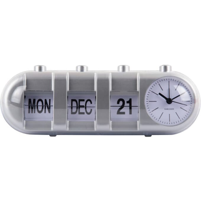 Karlsson - Wekker Retro Tube Calendar Flip - Zilver