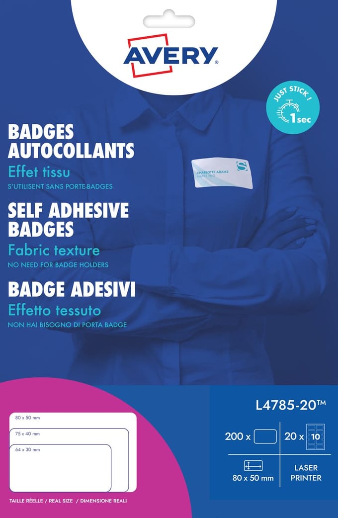 Naambadge etiket avery l4785-20 80x50mm 200st | 5 stuks