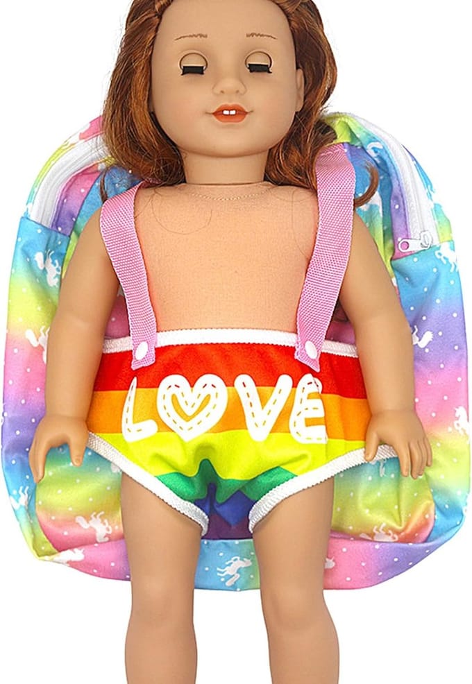 Poppendrager - Draagzak - Rollenspel - Verstelbare banden - 30 cm poppen - Regenboog