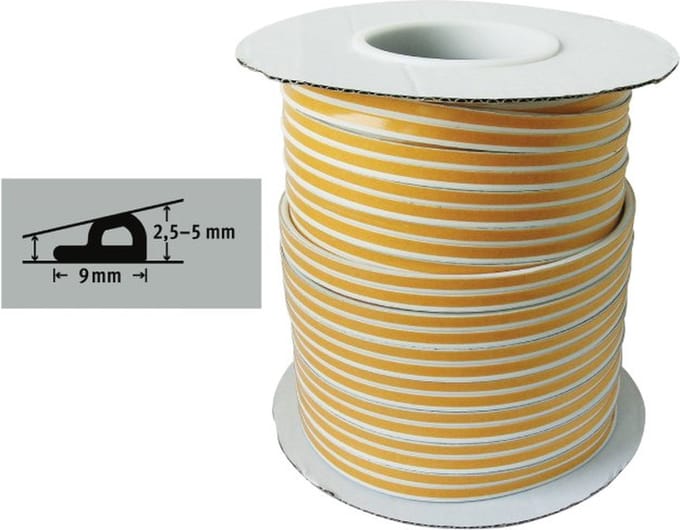 Tochtband - P profiel - 100 m x 9 mm - 2.5-5 mm - wit
